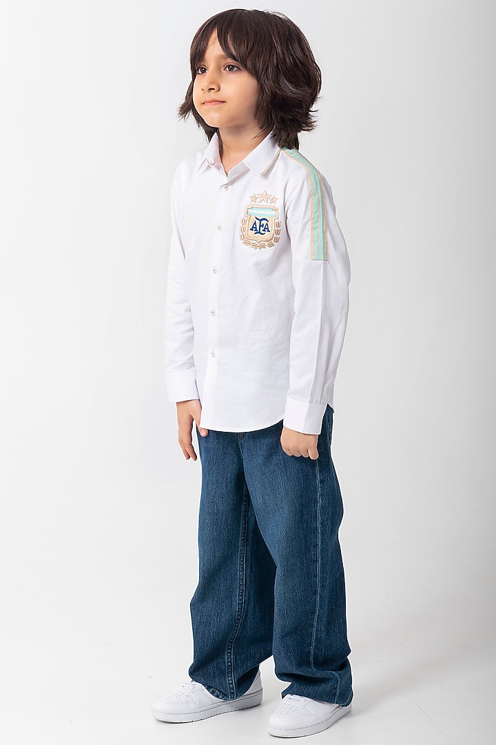 White Cotton Resham Handwork Shirt For Boys by Partykles at Pernia's Pop Up Shop