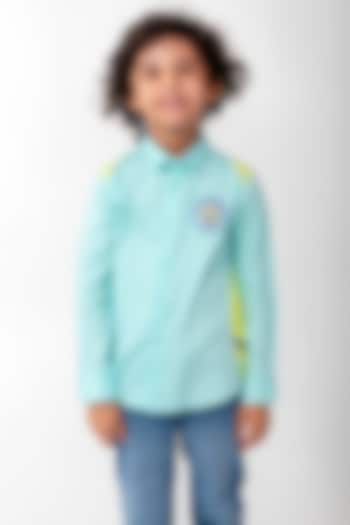Aqua Blue Cotton Resham Handwork Shirt For Boys by Partykles at Pernia's Pop Up Shop
