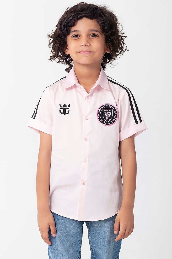 Pink Cotton Resham Handwork Shirt For Boys by Partykles at Pernia's Pop Up Shop