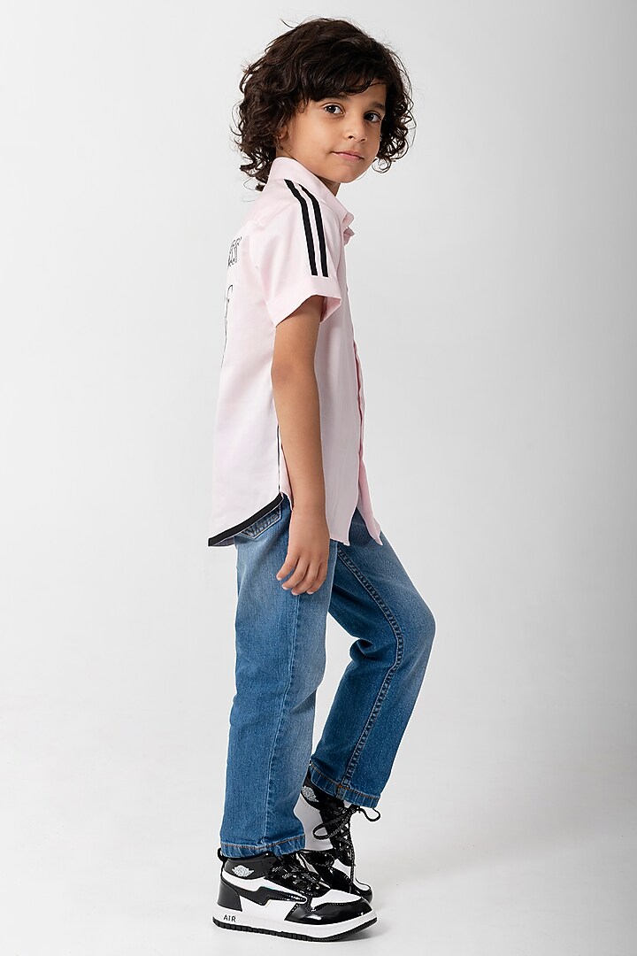 Pink Cotton Resham Handwork Shirt For Boys by Partykles at Pernia's Pop Up Shop