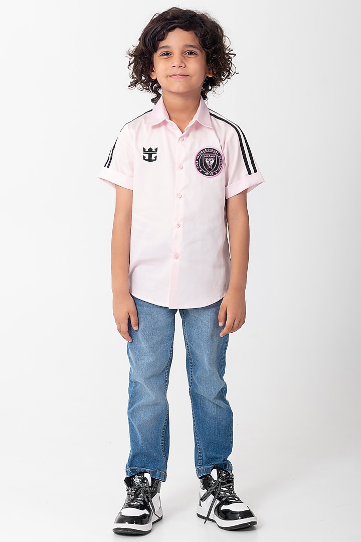 Pink Cotton Resham Handwork Shirt For Boys by Partykles at Pernia's Pop Up Shop