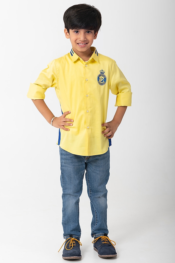 Yellow Cotton Resham Handwork Shirt For Boys by Partykles at Pernia's Pop Up Shop