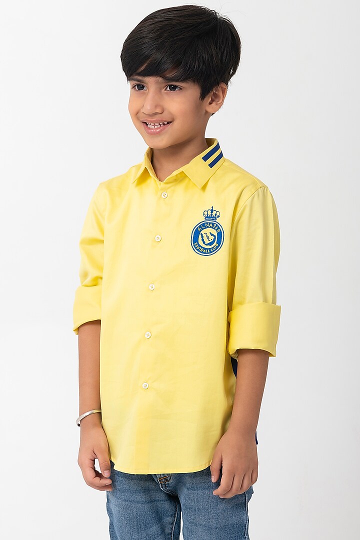 Yellow Cotton Resham Handwork Shirt For Boys by Partykles at Pernia's Pop Up Shop