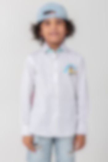 White Cotton Resham Handwork Shirt For Boys by Partykles at Pernia's Pop Up Shop