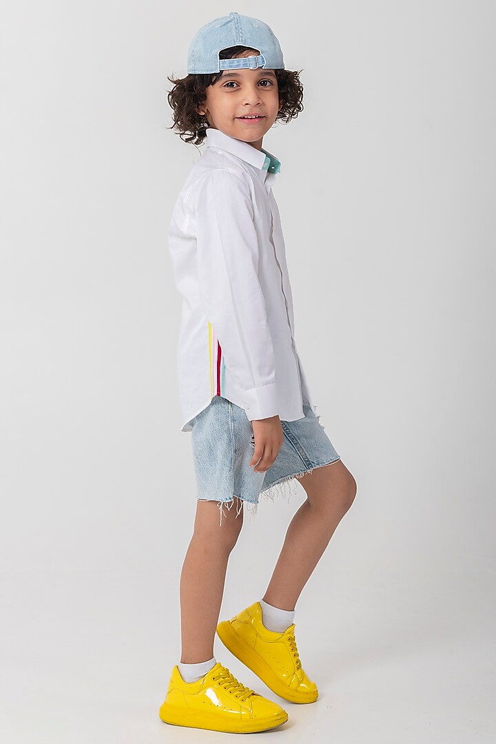 White Cotton Resham Handwork Shirt For Boys by Partykles at Pernia's Pop Up Shop