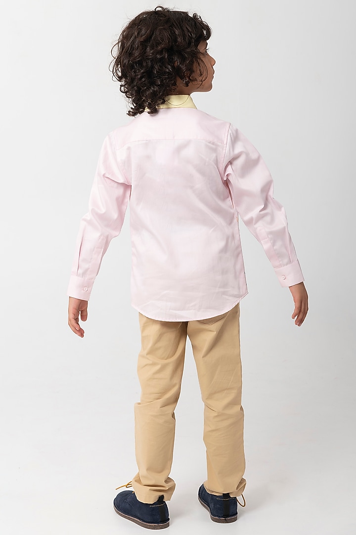 Pink Cotton Resham Machine Work Shirt For Boys by Partykles at Pernia's Pop Up Shop