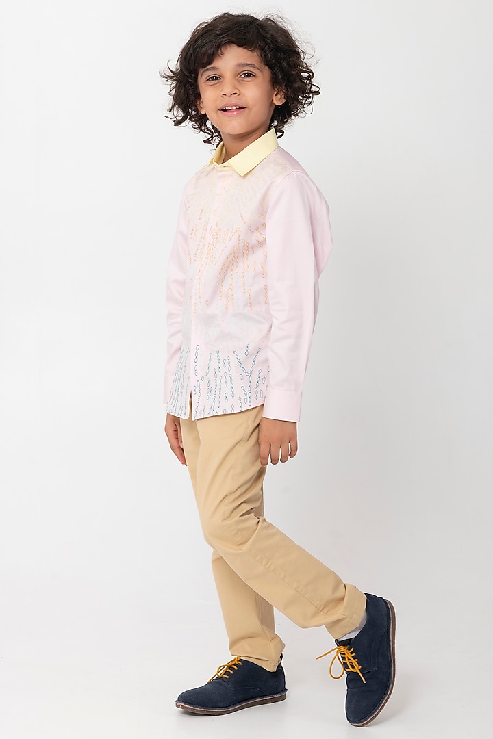 Pink Cotton Resham Machine Work Shirt For Boys by Partykles at Pernia's Pop Up Shop