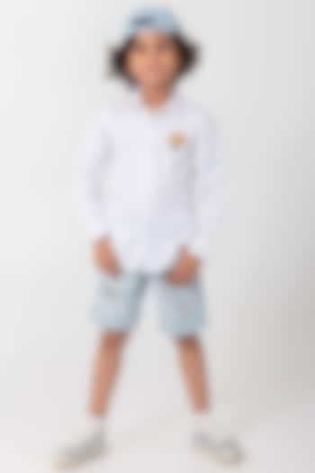 White Cotton Resham Handwork Shirt For Boys by Partykles at Pernia's Pop Up Shop
