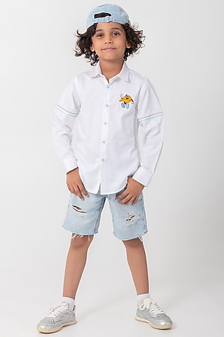 White Cotton Resham Handwork Shirt For Boys by Partykles