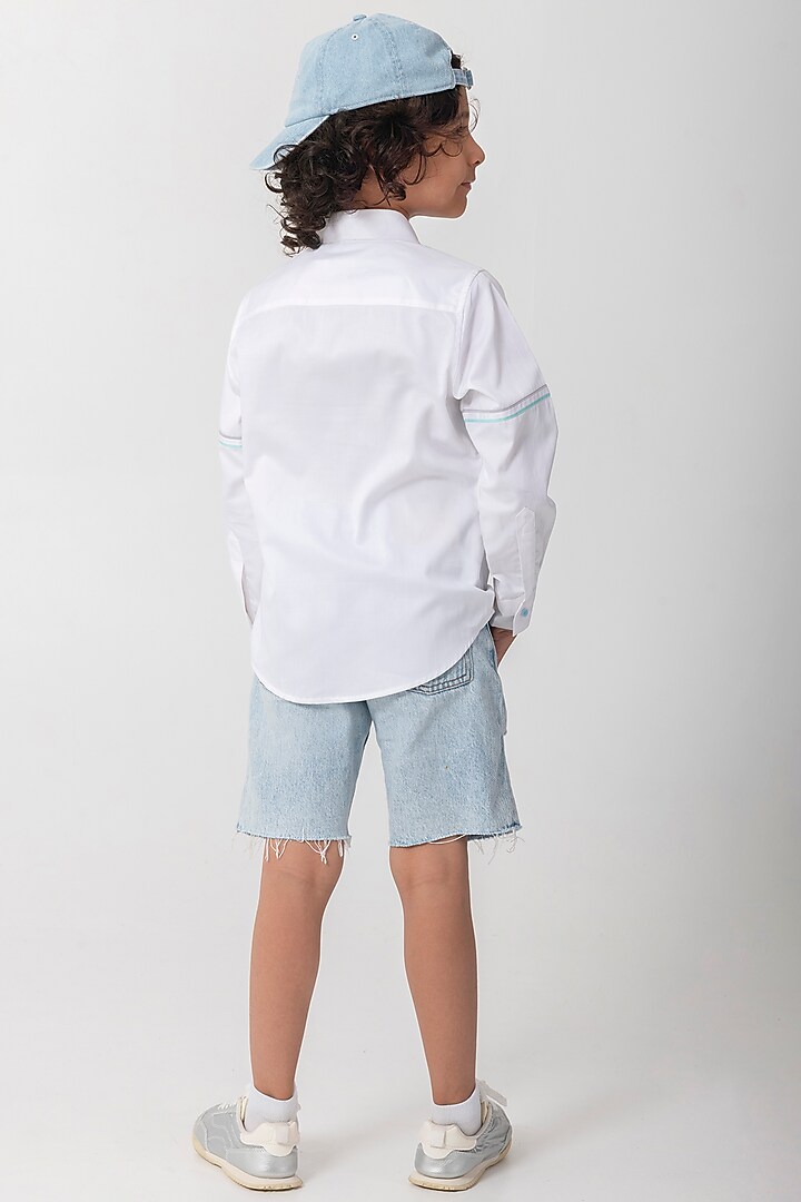 White Cotton Resham Handwork Shirt For Boys by Partykles at Pernia's Pop Up Shop