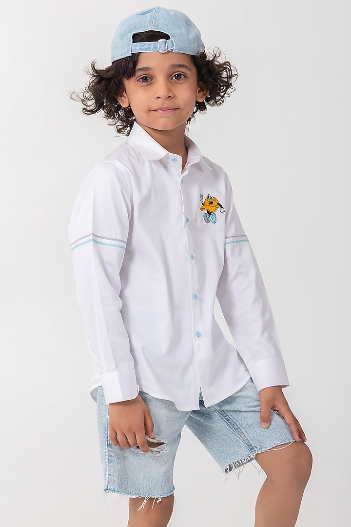 White Cotton Resham Handwork Shirt For Boys by Partykles at Pernia's Pop Up Shop
