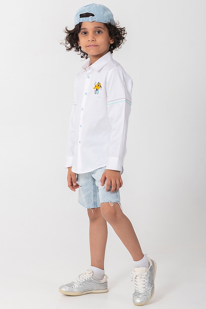 White Cotton Resham Handwork Shirt For Boys by Partykles at Pernia's Pop Up Shop