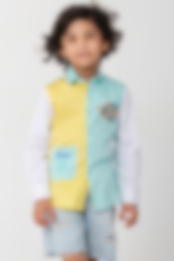 Aqua Blue Cotton Resham Handwork Shirt For Boys by Partykles at Pernia's Pop Up Shop