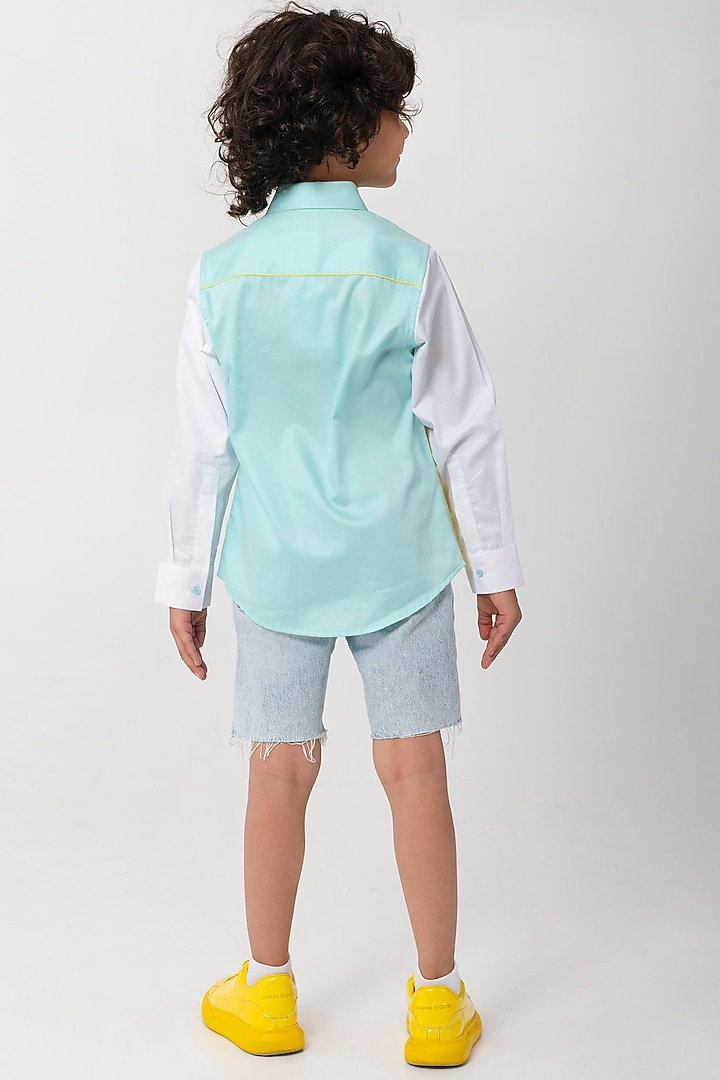 Aqua Blue Cotton Resham Handwork Shirt For Boys by Partykles at Pernia's Pop Up Shop