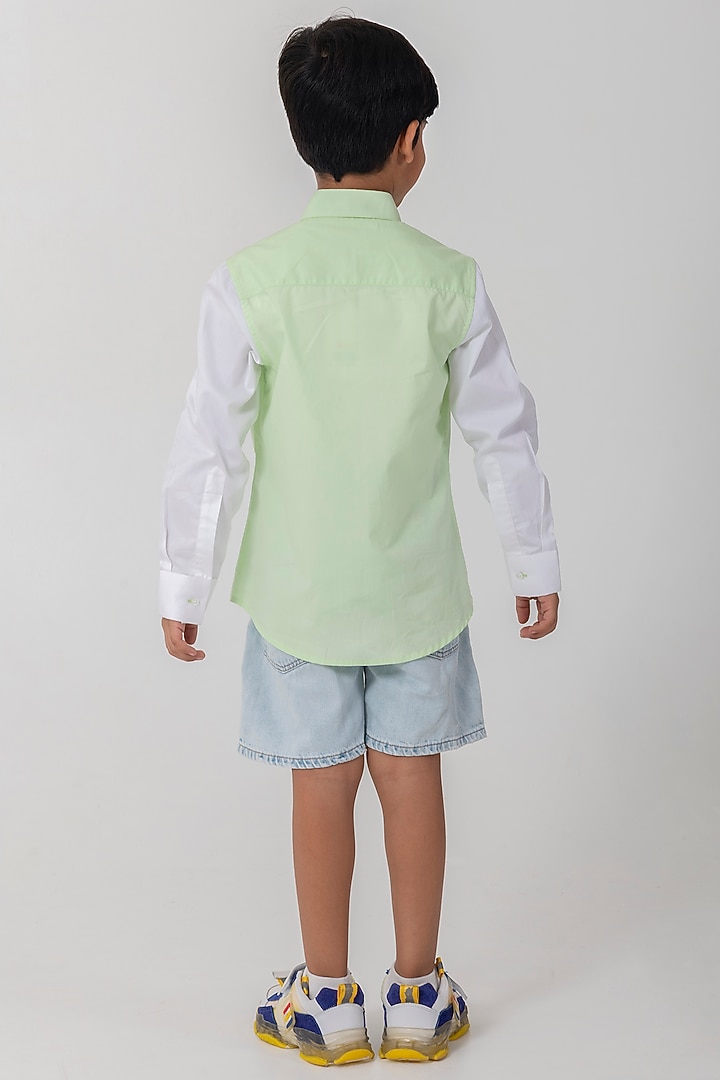 Sea Green Cotton Resham Handwork Shirt For Boys by Partykles at Pernia's Pop Up Shop