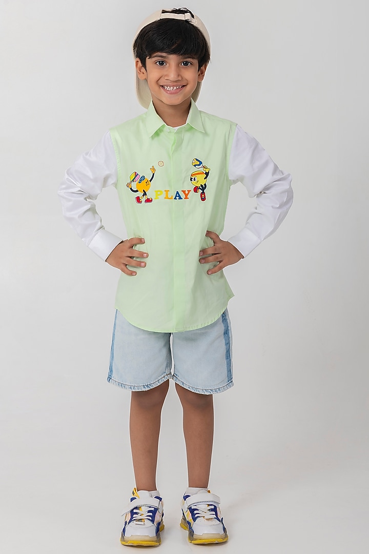 Sea Green Cotton Resham Handwork Shirt For Boys by Partykles at Pernia's Pop Up Shop