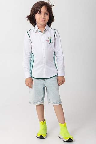 White Cotton Resham Handwork Shirt For Boys by Partykles