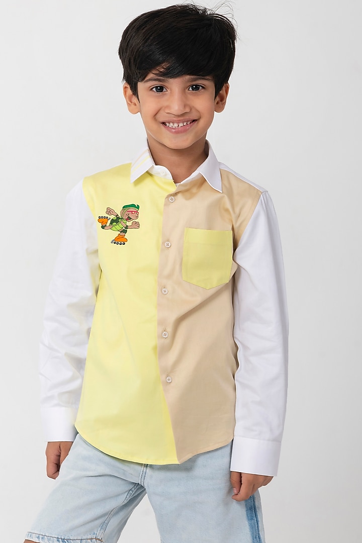 Neon & White Cotton Resham Handwork Shirt For Boys by Partykles at Pernia's Pop Up Shop