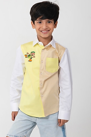 Neon & White Cotton Resham Handwork Shirt For Boys by Partykles