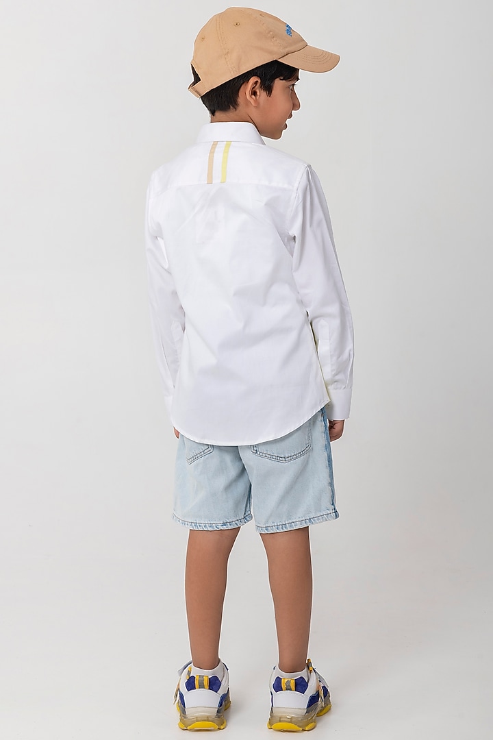 Neon & White Cotton Resham Handwork Shirt For Boys by Partykles at Pernia's Pop Up Shop