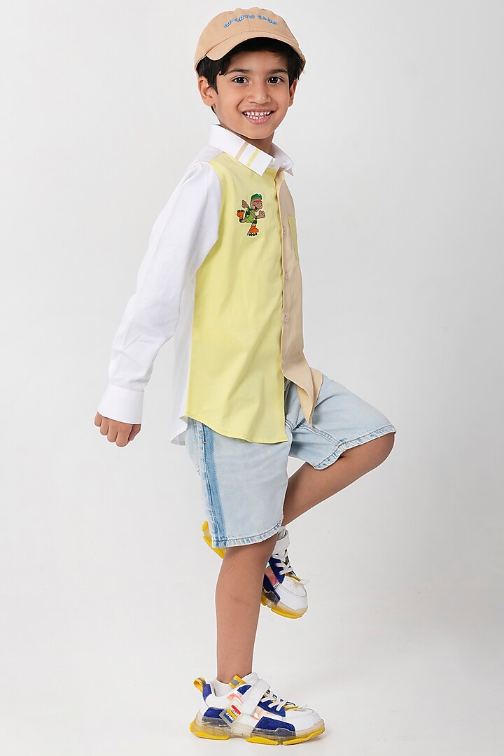 Neon & White Cotton Resham Handwork Shirt For Boys by Partykles at Pernia's Pop Up Shop