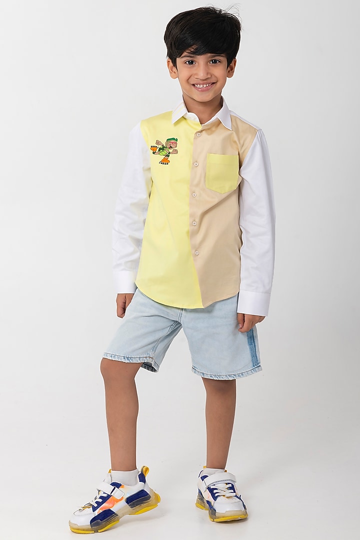 Neon & White Cotton Resham Handwork Shirt For Boys by Partykles at Pernia's Pop Up Shop