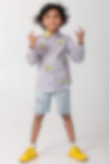 Grey Cotton Resham Handwork Shirt For Boys by Partykles at Pernia's Pop Up Shop
