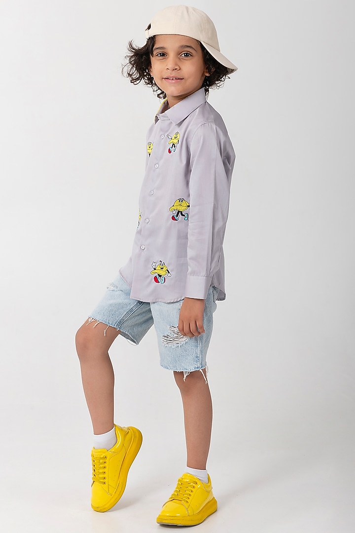 Grey Cotton Resham Handwork Shirt For Boys by Partykles at Pernia's Pop Up Shop