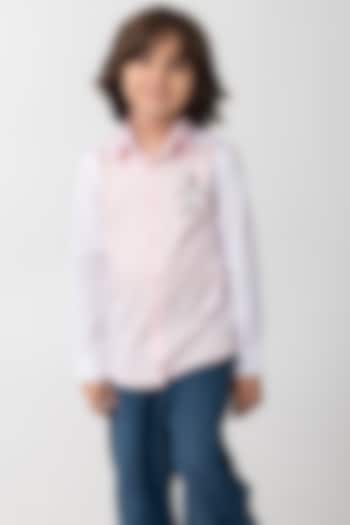 Pink Cotton Pickle Logo Embroidered Shirt For Boys by Partykles at Pernia's Pop Up Shop