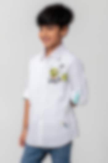 White Cotton Football Embroidered Shirt For Boys by Partykles at Pernia's Pop Up Shop