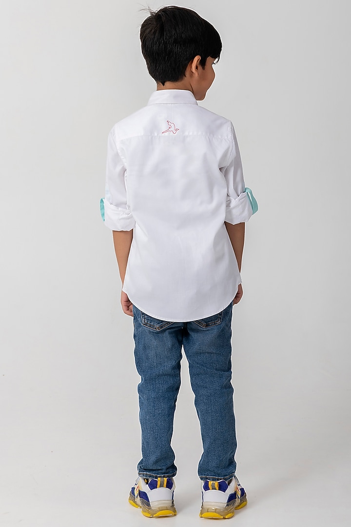 White Cotton Football Embroidered Shirt For Boys by Partykles at Pernia's Pop Up Shop