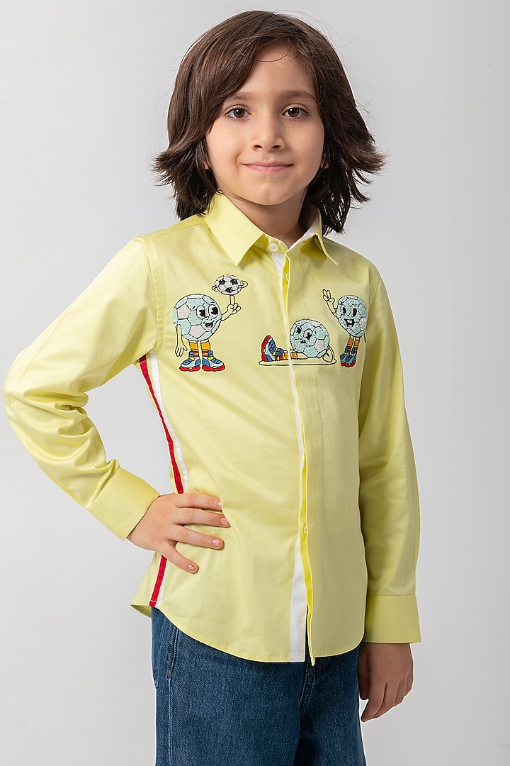 Pastel Neon Cotton Football Embroidered Shirt For Boys by Partykles at Pernia's Pop Up Shop