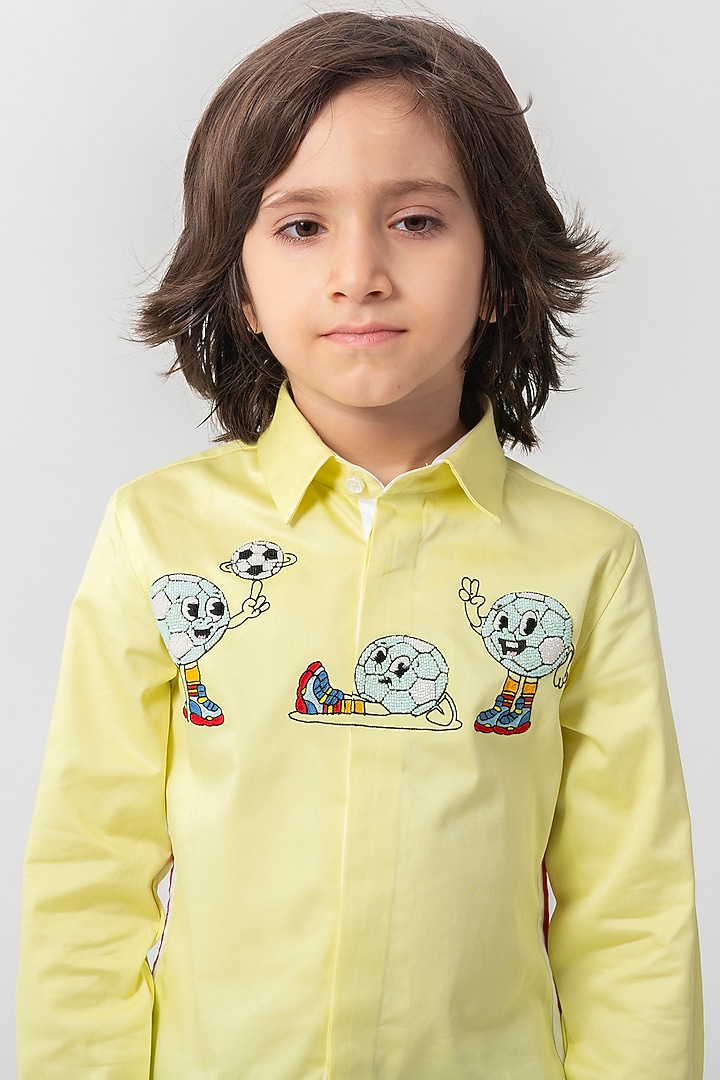 Pastel Neon Cotton Football Embroidered Shirt For Boys by Partykles at Pernia's Pop Up Shop