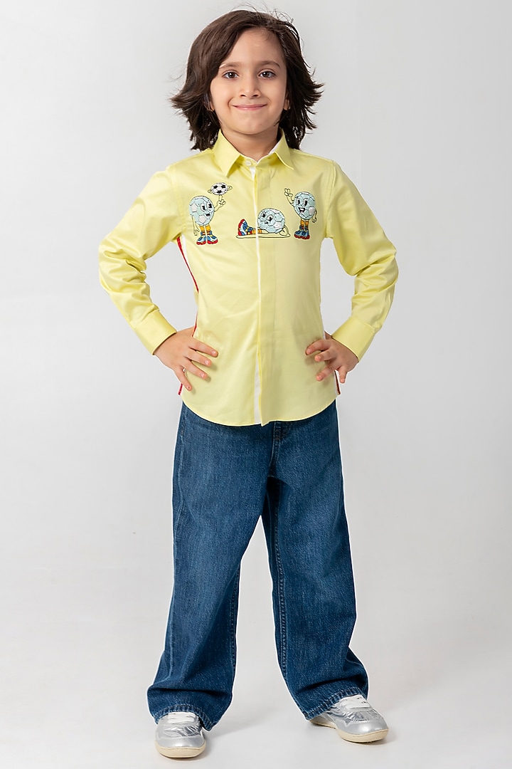 Pastel Neon Cotton Football Embroidered Shirt For Boys by Partykles at Pernia's Pop Up Shop