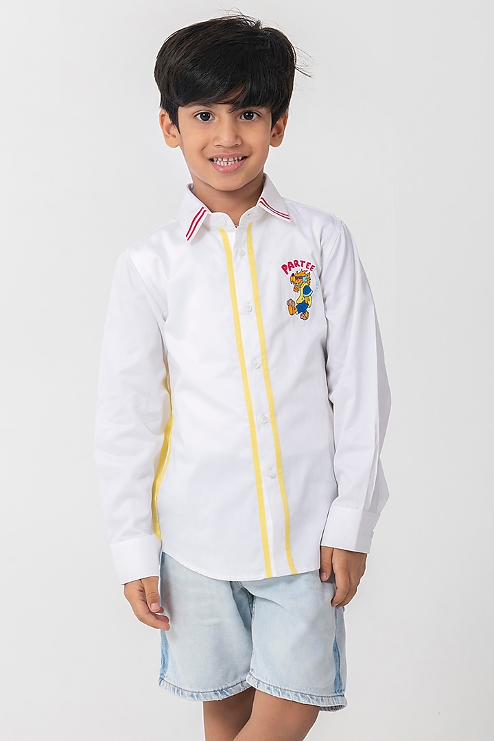 White Cotton Resham Handwork Shirt For Boys by Partykles at Pernia's Pop Up Shop