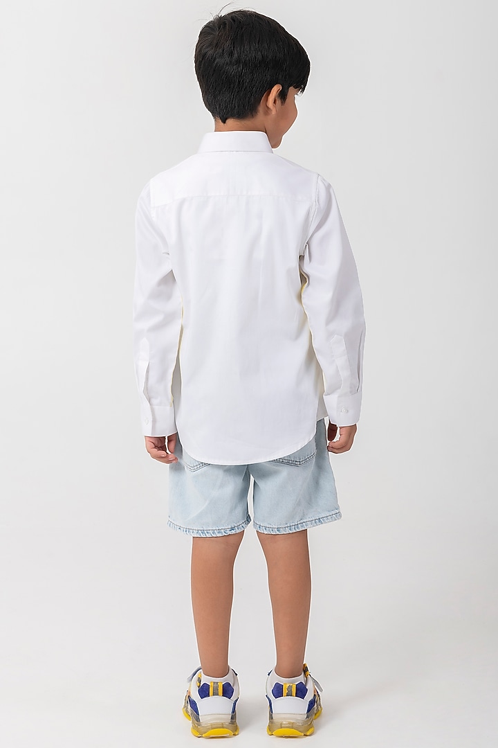 White Cotton Resham Handwork Shirt For Boys by Partykles at Pernia's Pop Up Shop