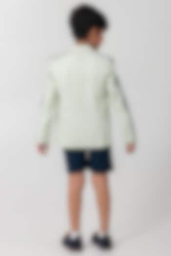Light Pista Green Terry Rayon Resham Handwork Blazer For Boys by Partykles at Pernia's Pop Up Shop