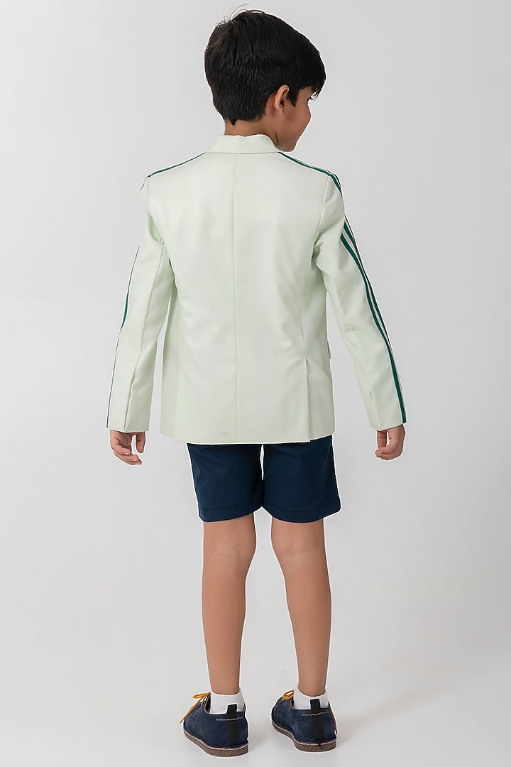 Light Pista Green Terry Rayon Resham Handwork Blazer For Boys by Partykles at Pernia's Pop Up Shop