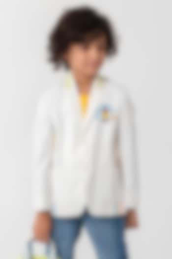 White Terry Rayon Resham Handwork Blazer For Boys by Partykles at Pernia's Pop Up Shop