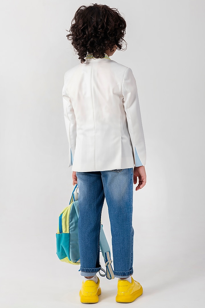 White Terry Rayon Resham Handwork Blazer For Boys by Partykles at Pernia's Pop Up Shop