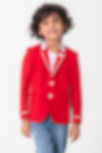 Red Terry Rayon Blazer For Boys by Partykles at Pernia's Pop Up Shop