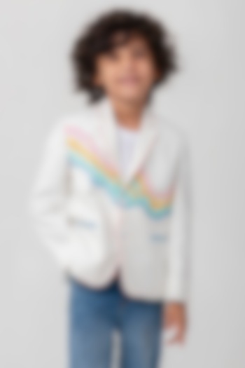 White Terry Rayon Resham Handwork Blazer For Boys by Partykles at Pernia's Pop Up Shop