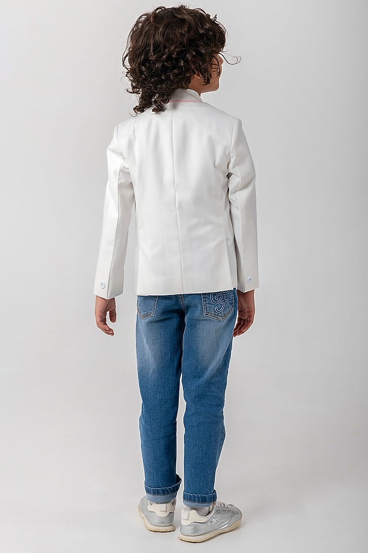 White Terry Rayon Resham Handwork Blazer For Boys by Partykles at Pernia's Pop Up Shop