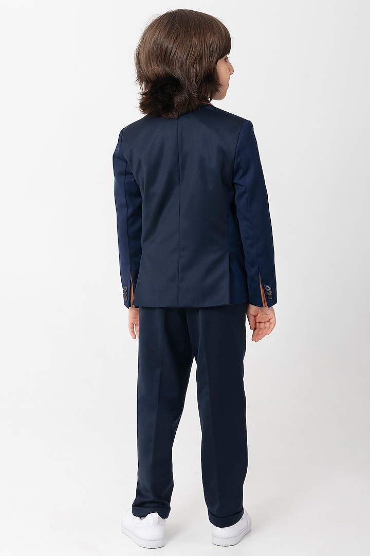 Navy Blue Terry Rayon Blazer For Boys by Partykles at Pernia's Pop Up Shop