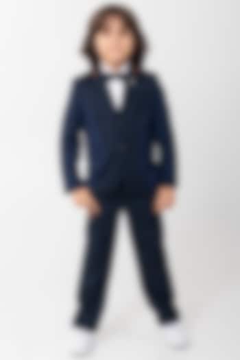 Navy Blue Terry Rayon Blazer For Boys by Partykles at Pernia's Pop Up Shop