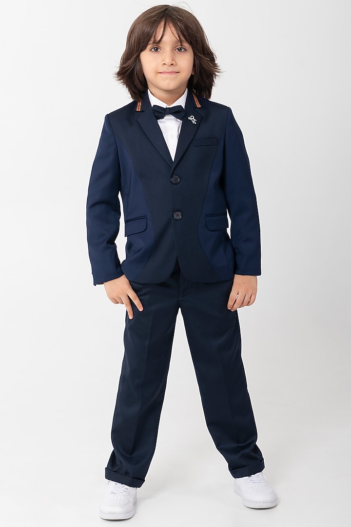 Navy Blue Terry Rayon Blazer For Boys by Partykles at Pernia's Pop Up Shop
