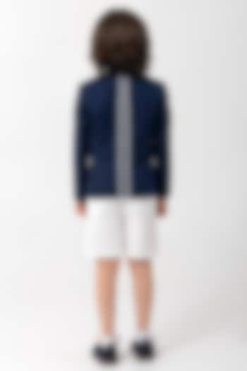 Navy BLue Terry Rayon Resham Handwork Blazer For Boys by Partykles at Pernia's Pop Up Shop