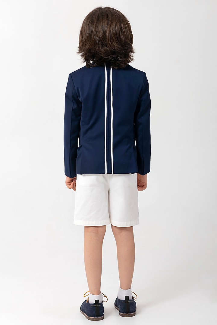 Navy BLue Terry Rayon Resham Handwork Blazer For Boys by Partykles at Pernia's Pop Up Shop