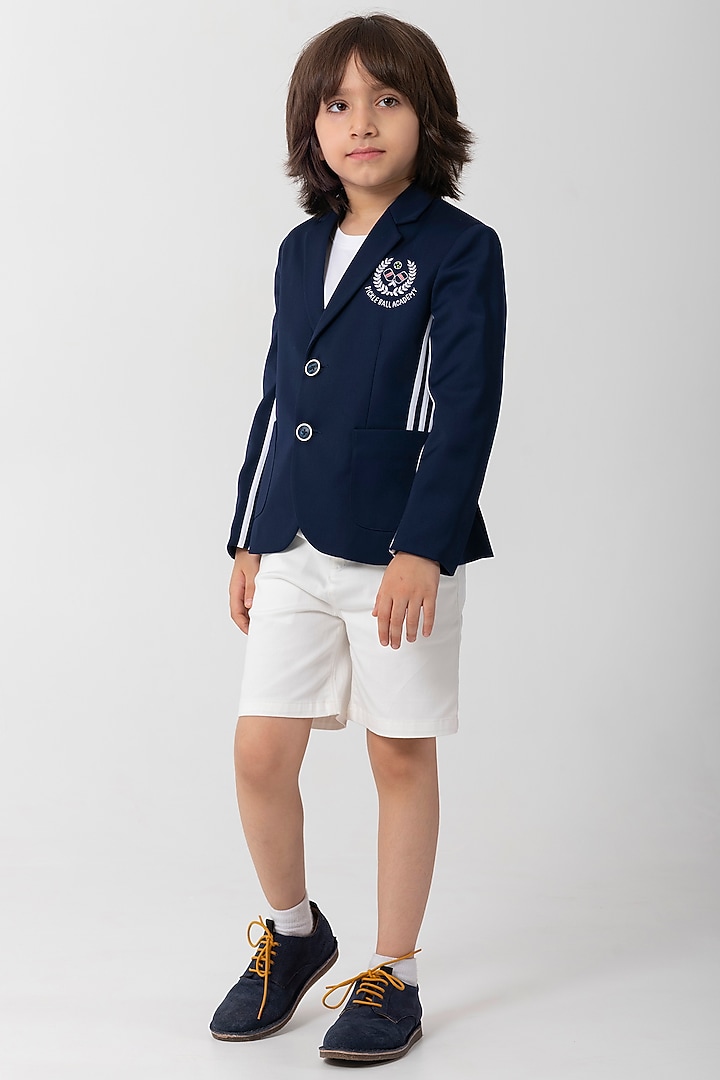 Navy BLue Terry Rayon Resham Handwork Blazer For Boys by Partykles at Pernia's Pop Up Shop