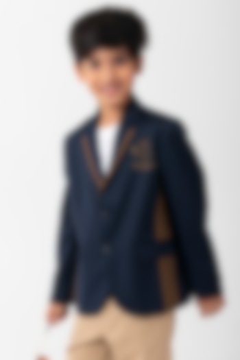 Navy Blue Terry Rayon Resham Handwork Blazer For Boys by Partykles at Pernia's Pop Up Shop